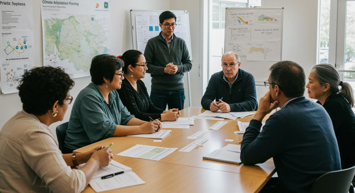 Community members discussing climate adaptation strategies