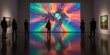 Digital art installation in a modern gallery, reflecting 2025 art market innovation and collector interest.