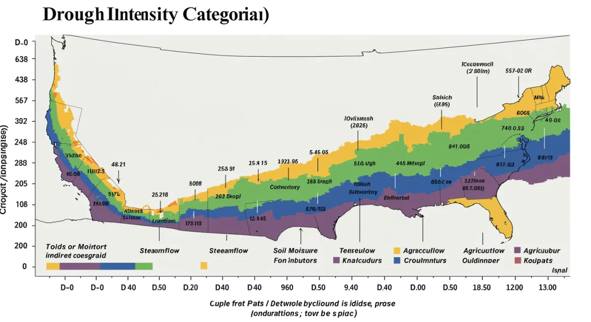 Infographic detailing drought intensity categories D0 to D4 with visual indicators and descriptions.