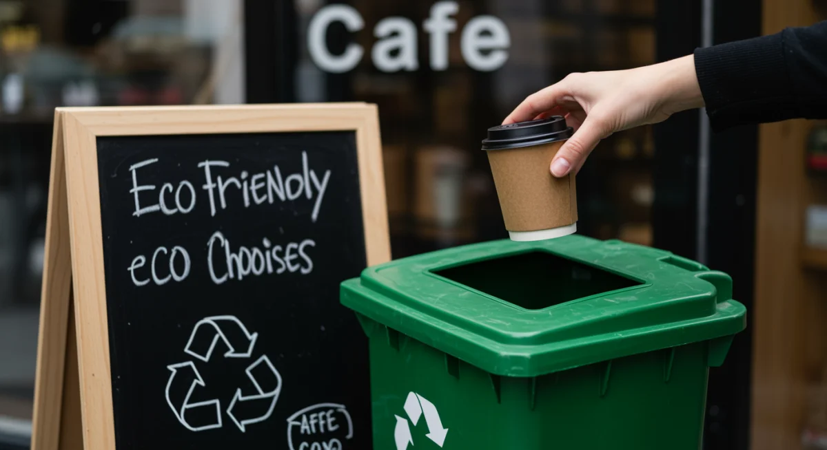 Recycling in a local cafe, demonstrating eco-friendly waste management
