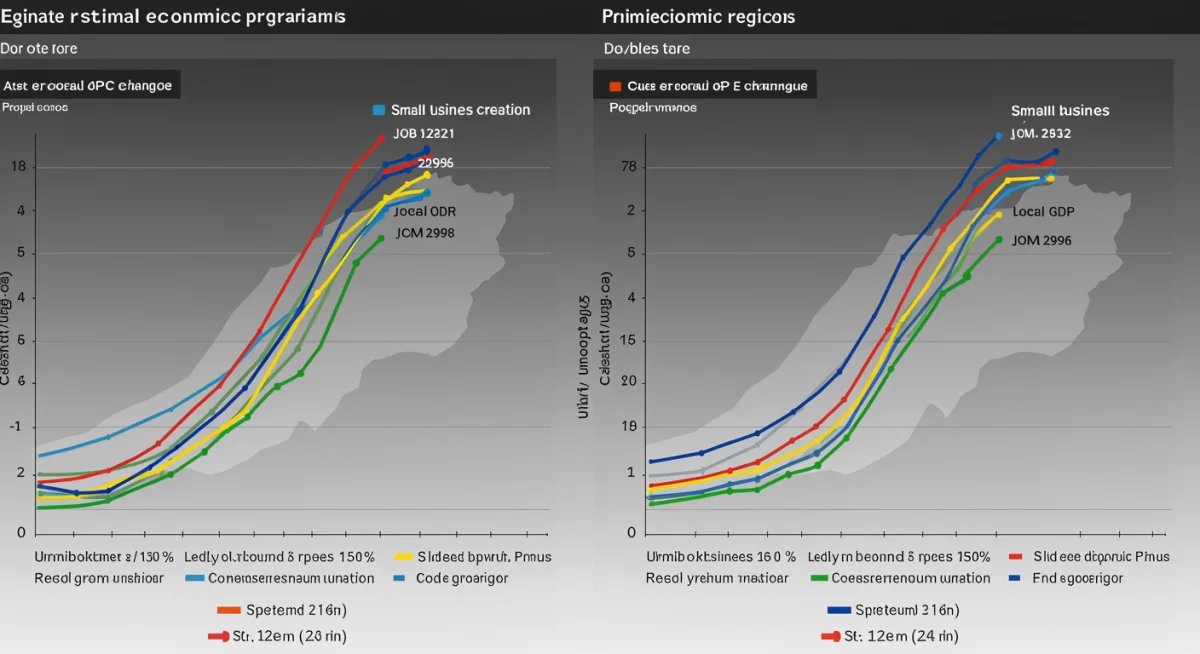 Economic indicators graph showing job growth, small business creation, local GDP for two programs