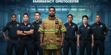 Emergency responders coordinating at a command center