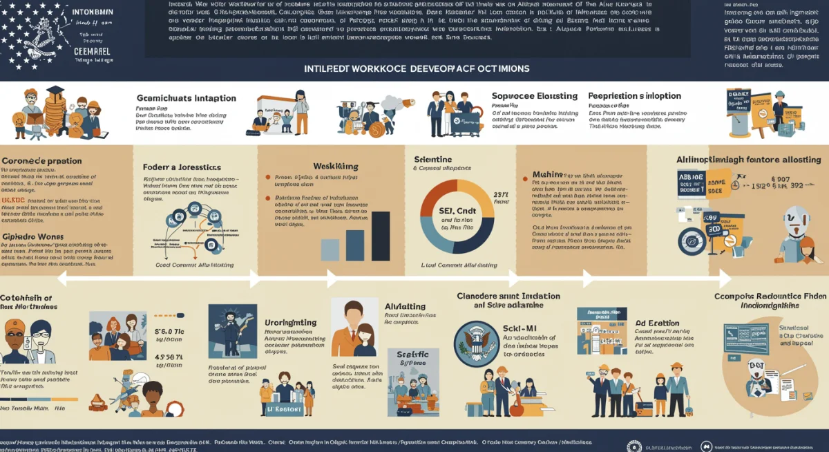 Infographic detailing federal workforce development initiative timelines and funding impacts.