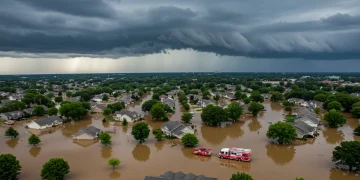 Flooded suburban neighborhood after unheeded weather alerts, showing significant property damage and economic loss.