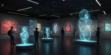 Digital Art's Next Frontier: 4 Tech Shaping US Exhibitions by 2025 Futuristic digital art exhibition with interactive projections and AR experiences