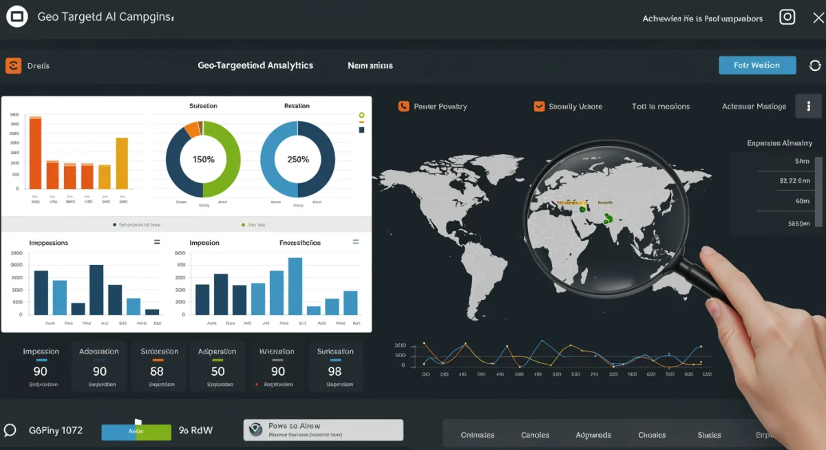 Digital marketing dashboard showing geo-targeted ad campaign performance and analytics.