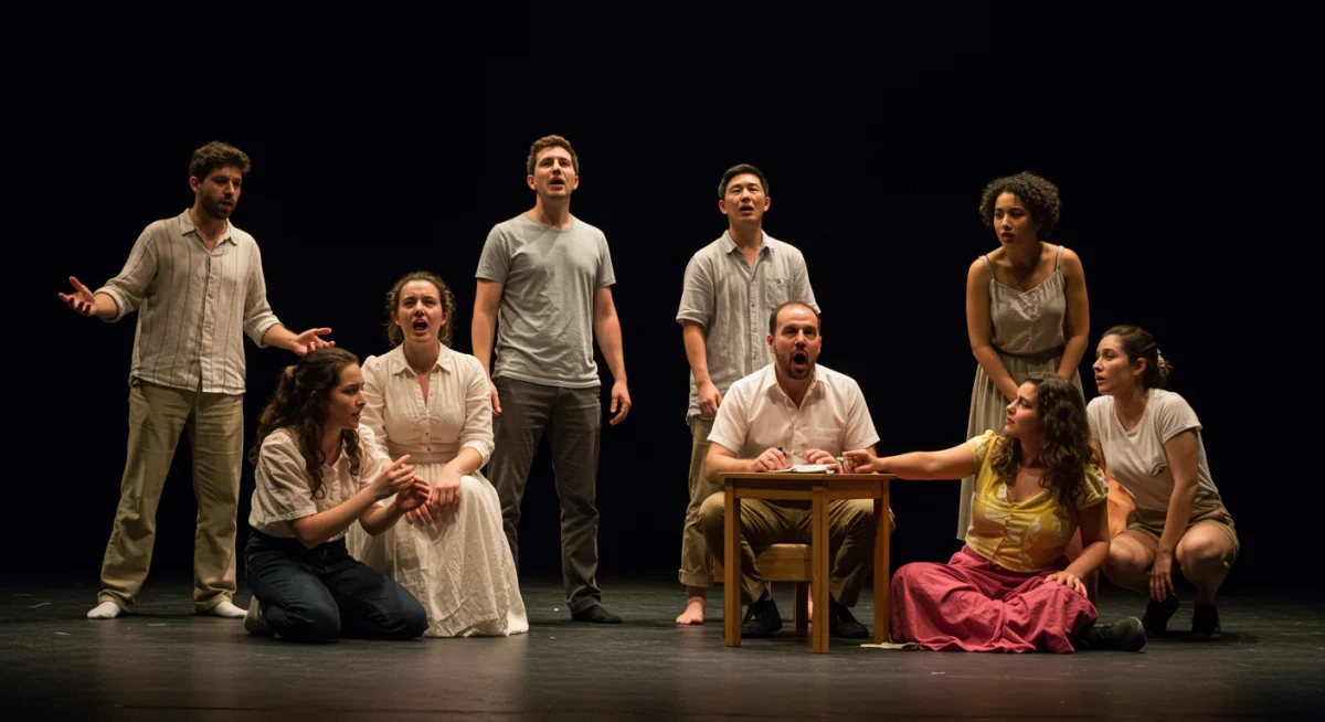 Actors engaging audience in immersive theater experience