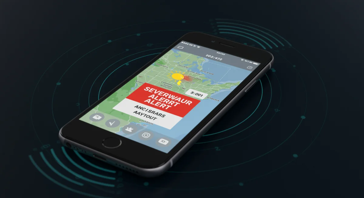 Mobile phone displaying a critical weather alert notification.