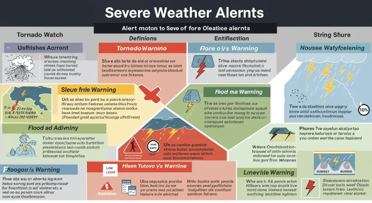 Infographic explaining different types of severe weather alerts and their meanings