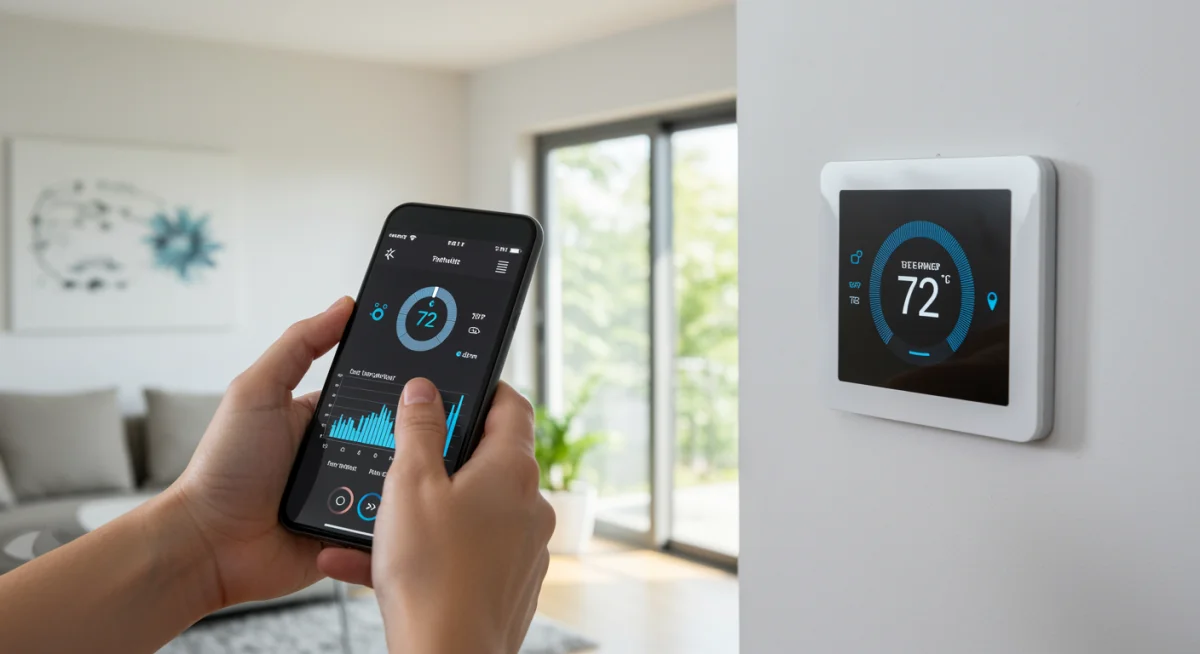 Smart thermostat controlling home temperature during heatwave