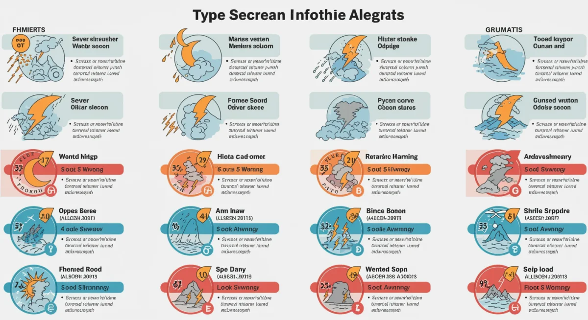 Infographic showing various types of weather alerts and their severity levels