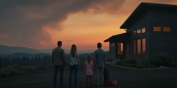 Family prepared for wildfire season outside fire-resistant home