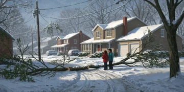 Family assessing winter storm damage and financial impact on their home