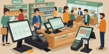 Modern POS systems enhancing efficiency in a small retail store.