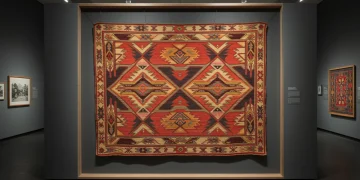 Vibrant Indigenous American woven blanket with traditional patterns