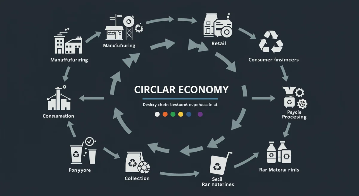Infographic depicting the circular economy model for waste reduction and resource reuse.